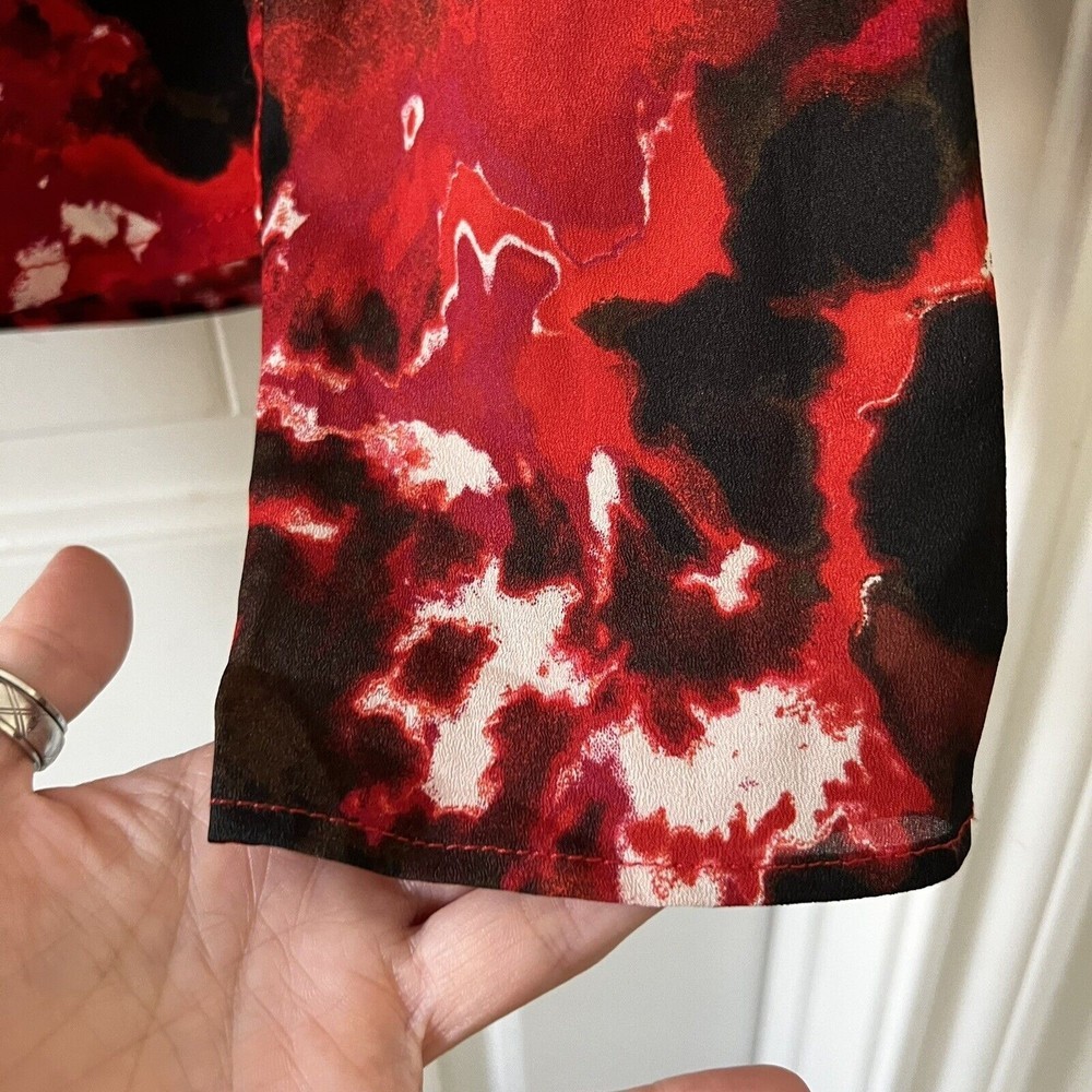 Vivienne Tam NWT Size 8 Red Black Draped Cowl Neck Long Sleeve Top Abstract Art - Picture 9 of 11